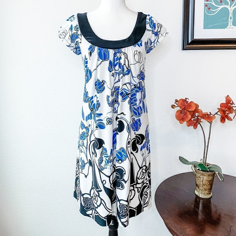 🍋 B.Darlin • Cap Sleeve White, Blue & Black Dress